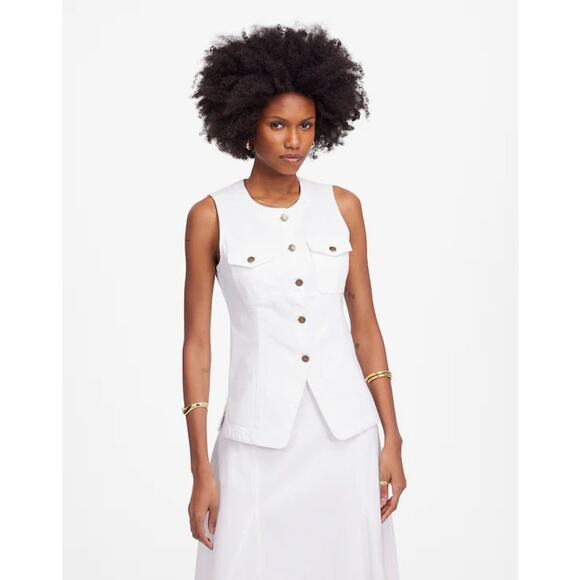 Madewell Denim High Crewneck Vest in Tile White Size 8 NWT New - Picture 4 of 16